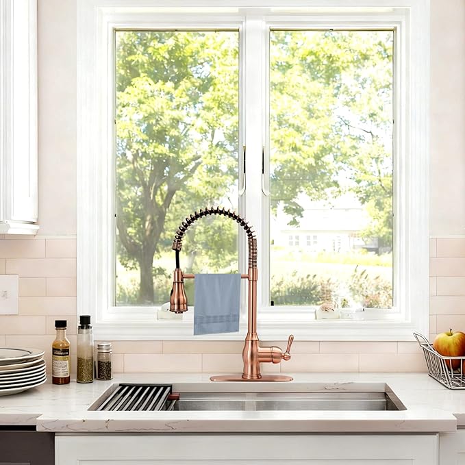 Akicon One-Handle Pre-Rinse Pull-Down Spring Copper Kitchen Faucet - Including 5Years Warranty Akicon …