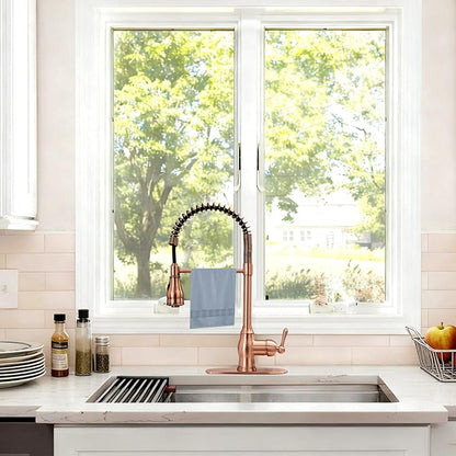 Akicon One-Handle Pre-Rinse Pull-Down Spring Copper Kitchen Faucet - Including 5Years Warranty Akicon …