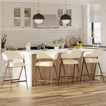 COLAMY Bar Stools Set of 4, Counter Height Bar Stools with Backs and Arms, Modern Upholstered Island Stools with Metal Legs for Kitchen Island, Counter, Dining Room, Beige