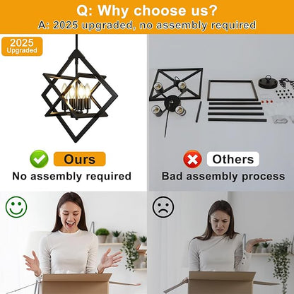 18" Modern Pendant Lights Kitchen Island, 4-Light Black Pendant Light Fixtures, Farmhouse Chandelier Kitchen Island Lighting, Industrial Hanging Pendant Lights for Kitchen Island Dining Room Entryway