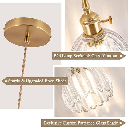 Pendant Light Fixtures,Mini Hanging Lights 5.1Inch E26 Transparent Glass Vintage Pendant Light for Bedroom Living Room Hallway