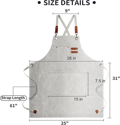 ZOMAO White Chef Aprons for Men Women with Large Pockets,Cotton Canvas Cross Back Apron,Kitchen Cooking Baking Bib Heavy Duty Adjustable Work Apron