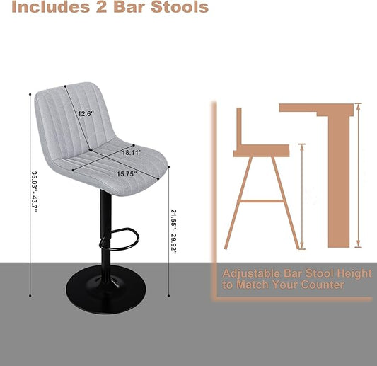 Montary Modern Ergonomic Swivel Bar Stools - Durable Metal Legs, Adjustable Height with Soft Knit Fabric Seats & Back Support for Kitchen Island, Home Bar, Gray (Set of 2)