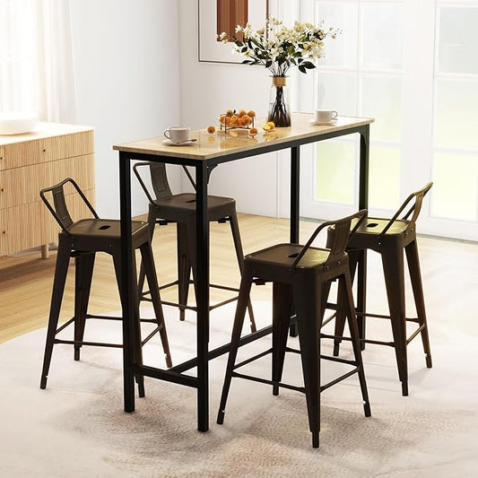 COSTWAY Metal Bar Stools Set of 4, with Removable Back, 24'' Counter Height Stools with Rubber Feet, Stylish and Modern Chairs, for Kitchen, Dining Rooms, and Side Bar (Gun, 24'')
