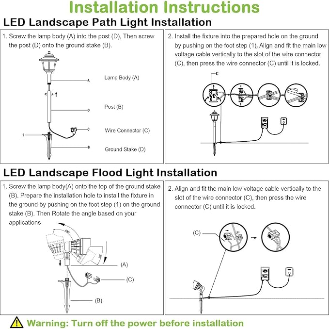 hykolity 8 Pack Low Voltage LED Landscape Kits, 12V-15V Pathway Flood Light Kits, 10W 390LM and 3.4W 155LM Wired for Outdoor Yard Lawn, Die-cast Aluminum, 50W and 30W Equivalent