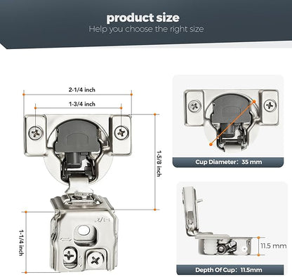 Home Expert 4 Pack (2 Pairs) 1-1/2" Overlay Soft Close Cabinet Hinges, Satin Nickel Stainless Steel Concealed Hinges with 3D Self-Closing for Face Frame Doors & Kitchens