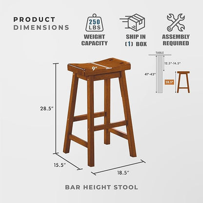 Lexicon Finnian Saddle Solid Wood Bar Height Bar Stool Set of 2 - Saddle Kitchen Stool Dining Height Stools for Dining, Armless Counter Chair Seating, Perfect Casual - 28.5" SH Oak