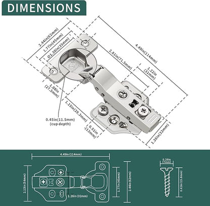 10 Pack Half Overlay Soft Close Cabinet Hinges 105° Frameless 3 Way Adjustable Soft Close Hinges for Cabinet Doors Kitchen Cabinet Door Hinges with Screws