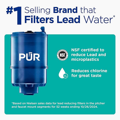 PUR Plus Vertical Faucet Mount Water Filtration System, Lead-Reducing Filter, Great-Tasting, Easy Install, Lasts 100 Gallons, Faucet Water Filter, Compatible with Sinks with External Aerators, Chrome