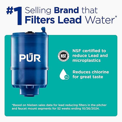 PUR Plus Vertical Faucet-Mount Water Filtration System, Lead-Reducing Filter, Easy Installation, 100-Gallon Capacity, Compatible with External Aerators, Grey