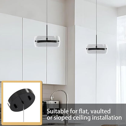 2-Pack Modern Pendant Lights Kitchen Island, Dual-Sided LED 3-CCT Dimmable Glass Hanging Lighting Fixture, Adjustable Cable for Dining Room, Bar, Over Table, Sloped Ceiling Matte Black