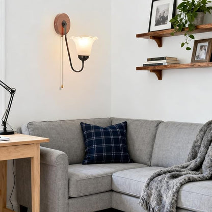 Vintage Pull Chain Wall Sconce Light with Switch Black Wall Lights Fixture Retro E26 Industrial Farmhouse Wall Lamp Hard Wired Sconces Lighting for Mirror Bedroom Bathroom Hallway