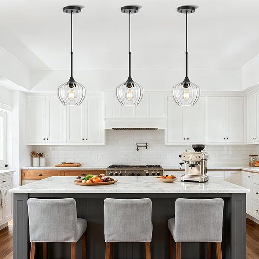 2Pack Glass Pendant Light Kitchen Island, 7inch Modern Black Pendant Lights Fixture Small Farmhouse Pendant Hanging Lighting for Dining Room Sink Bathroom Bar Restaurant