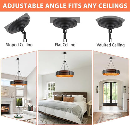 Modern Farmhouse Chandelier 26" Industrial Drum Pendant Lighting Fixture 5-Light Black Walnut Grain Finish for Dining Room Kitchen Island Office Living Room