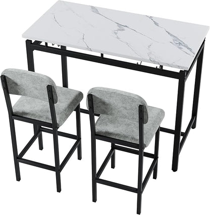 Modern Bar Height Table and Chairs Set - Compact Bar Table and Chairs for 2, Perfect as Small Kitchen Table, Kitchen Island with Seating, or Dining Table with Chairs (Gray)