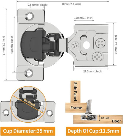 Chibery 50 Pack 5/8" Overlay 3D Soft Close Concealed Hinge for Face Frame Door, Smooth Slow Self Closing Hinges, Satin Nickel, Hidden 105° Open Angle Stainless Steel Hinge for Kitchen Cabinet Door