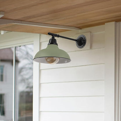 JONATHAN Y 12.25" Matte Olive Green/Black 1-Light Industrial Farmhouse Outdoor Sconce, Iron Wall Light with LED Bulb, Metal Bowl Shade, Vintage Porch Lamp for Entryway Patio Kitchen (JYL7615I)