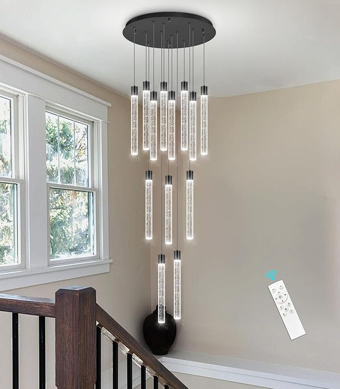 13-Light Long Large Modern Led Crystal Chandeliers Modern Spiral Chandeliers High Ceilings Chandelier for Staircase Foyer Black