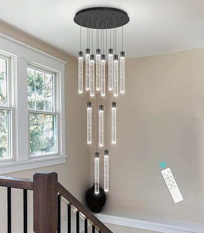 13-Light Long Large Modern Led Crystal Chandeliers Modern Spiral Chandeliers High Ceilings Chandelier for Staircase Foyer Black