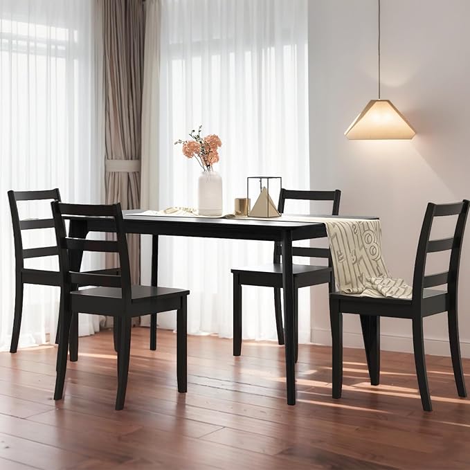 ERGOMASTER Wooden Dining Chairs Set of 4, Farmhouse Armless Wood Kitchen Chair with Back, Restaurant Side Chairs for Study, Dining Room, Black