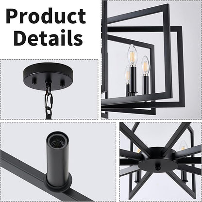 Black Chandelier for Dining Room, 10-Light Kitchen Chandelier Light Fixture Modern Metal Industrial Large Chandeliers for Farmhouse Entryway Living Room (E12 Bulbs Not Included)