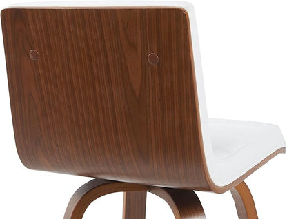 Vienna Modern Swivel Bar Height Stool with Snow White Faux Leather Seat and Walnut Finished Wood Frame Set of 2