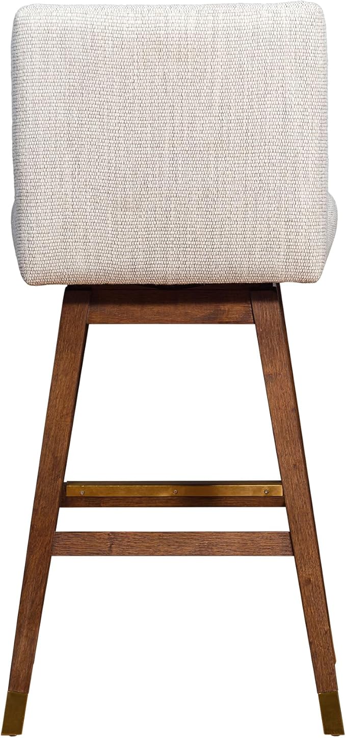 Armen Living Basila Modern Farmhouse 30" Seat Height Swivel Bar Stool for Kitchen Island Counter in Brown Oak Wood with Beige Fabric