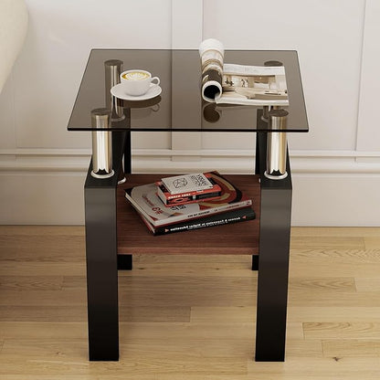 Set of 2 Glass End Table, 2-Layer Glass Living Room Table, Modern Tea Table Side Tables for Home Office Furniture