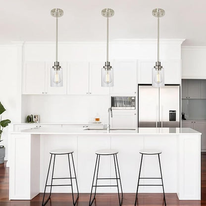 MELUCEE 3 Pack Kitchen Island Pendant Lighting Adjustable Hanging Ceiling Lamp Brushed Nickel Finish with Clear Glass Shade for Bar Dining Room Corridor Living Room Bedside