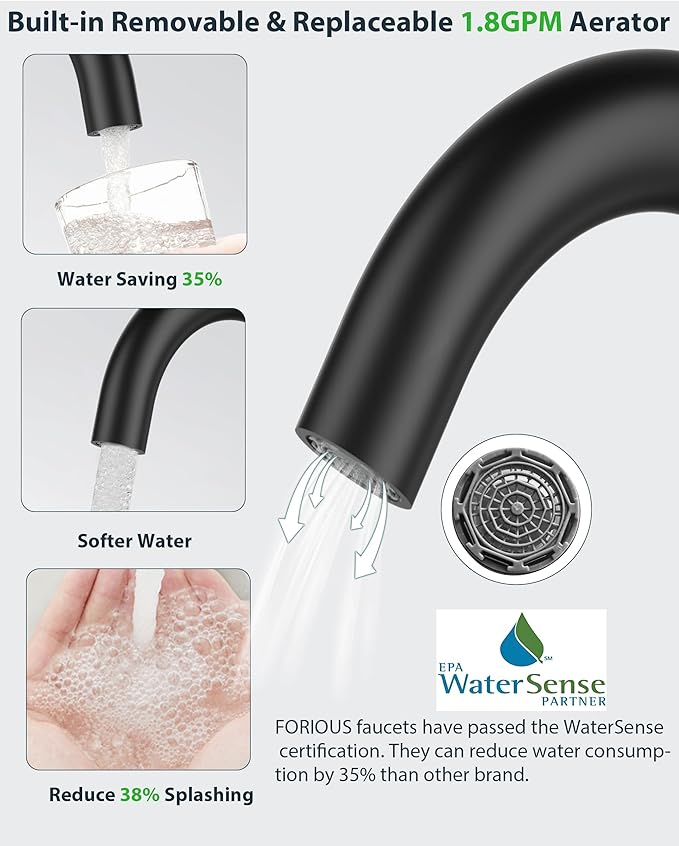 FORIOUS Black Bathroom Faucet 1 or 3 Hole Single Handle, Matte Black Bathroom Sink Faucet 2 Pack, with cUPC Supply Line and Metal Pop Up Drain, Suitable for Bar RV Vanity