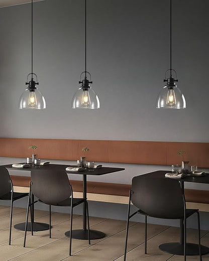 Black Pendant Lights Kitchen Island, 7.5'' Modern Glass Pendant Light 2 Pack, Farmhouse Pendant Lights with Clear Glass Shades, Hanging Island Pendant Lights for Kitchen, Bedroom, Bathroom