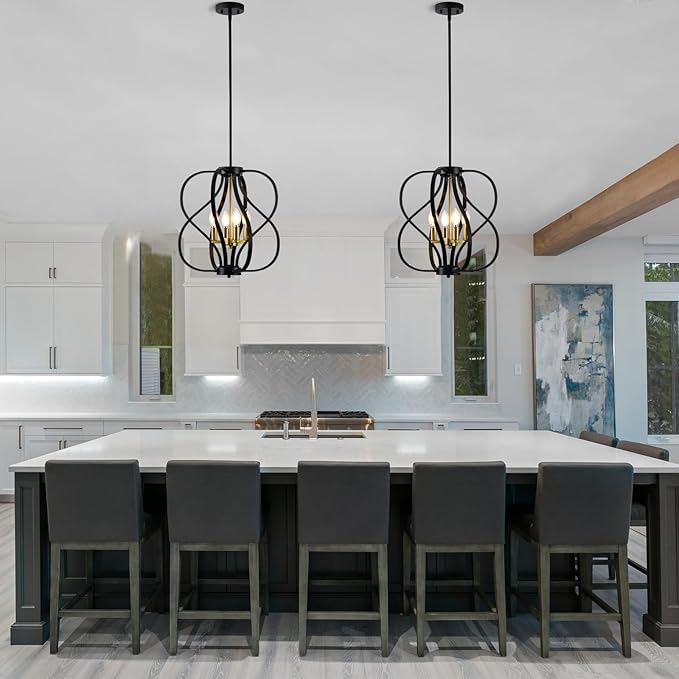 Black Chandelier 4 Light Industrial Dining Room Light Fixture 18'' Modern Farmhouse Contemporary Chandelier Hanging Pendant Light Fixture Entryway Chandelier for Foyer,Kitchen,Living Room,Bedroom