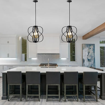 Black Chandelier 4 Light Industrial Dining Room Light Fixture 18'' Modern Farmhouse Contemporary Chandelier Hanging Pendant Light Fixture Entryway Chandelier for Foyer,Kitchen,Living Room,Bedroom