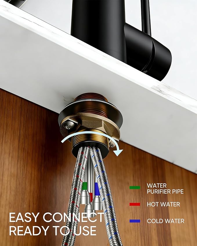 WANFAN Kitchen Sink Faucet with Pull Down Sprayer 2 Handle 3 in 1 Water Filter Purifier Faucets Black 0195R
