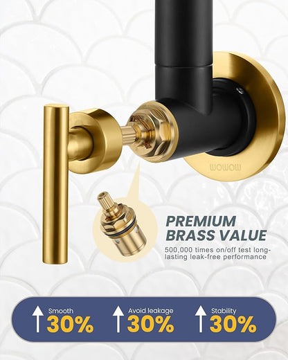 Pot Filler Faucet Black Gold: WOWOW Single Hole Wall Mount Stove Faucet, Solid Brass Pot Filler Two Attachment with Double Joint Swing Arms