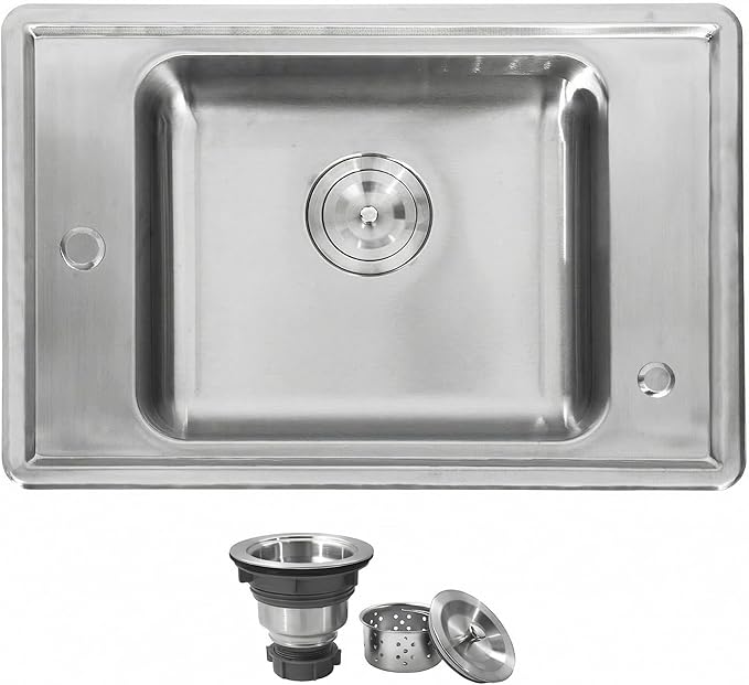 MILOSEN 25''x17'' RV Kitchen Sink, T304 Stainless Steel Drop In Top Mount Camper Sink, Single Bowl Basin with Pre-Drilled Holes & Strainer, 4" Deep Anti-Splash Sink for Mobile Building