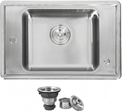 MILOSEN 25''x17'' RV Kitchen Sink, T304 Stainless Steel Drop In Top Mount Camper Sink, Single Bowl Basin with Pre-Drilled Holes & Strainer, 4" Deep Anti-Splash Sink for Mobile Building