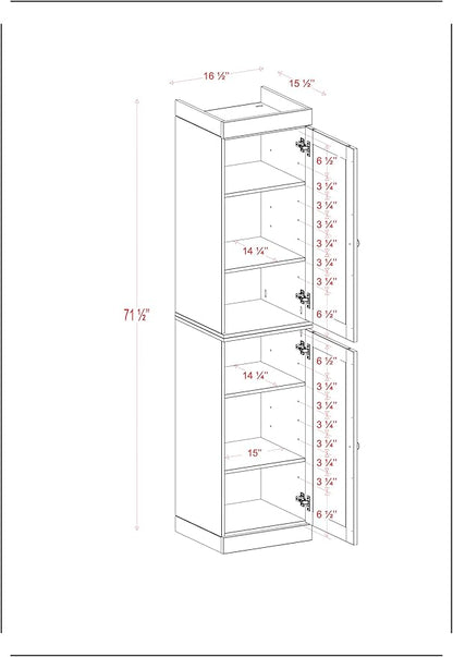 Palace Imports Solid Wood Kitchen Pantry - Narrow Storage Cabinet - Raised Panel Doors, Adjustable Shelves, Aqua, 16.5" Wide x 71.5" Tall, 100% Eco-Friendly Wood, Modular Pantry Cabinet Systems