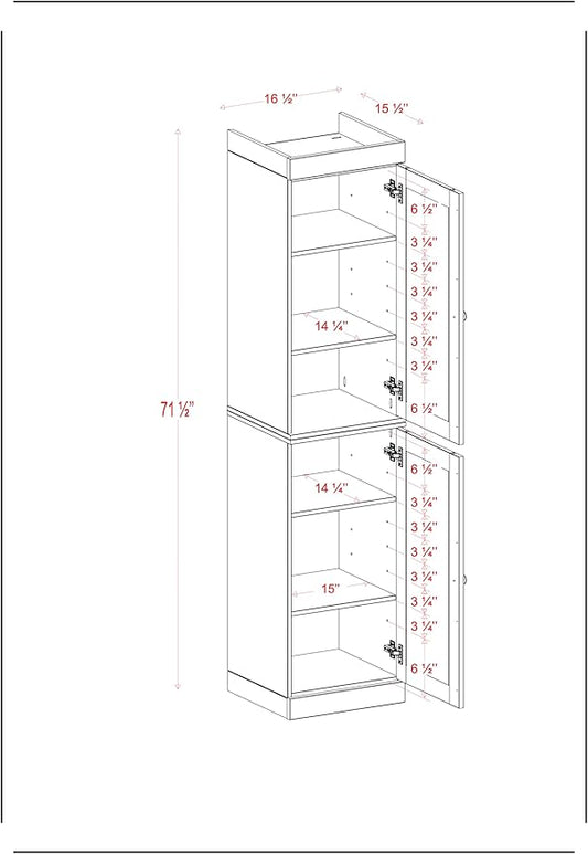 Palace Imports Solid Wood Kitchen Pantry - Narrow Storage Cabinet - Raised Panel Doors, Adjustable Shelves, Aqua, 16.5" Wide x 71.5" Tall, 100% Eco-Friendly Wood, Modular Pantry Cabinet Systems