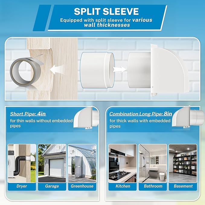 [Upgraded] Hon&Guan 6 Inch Hooded Wall Vent with Magnetic Seal Flap and Removable Mesh, Arc-Shaped 6'' Exhaust Vent Cover Cap for Kitchen Range Hood/Dryer/Bathroom Exhaust(Galvanized Steel, White)