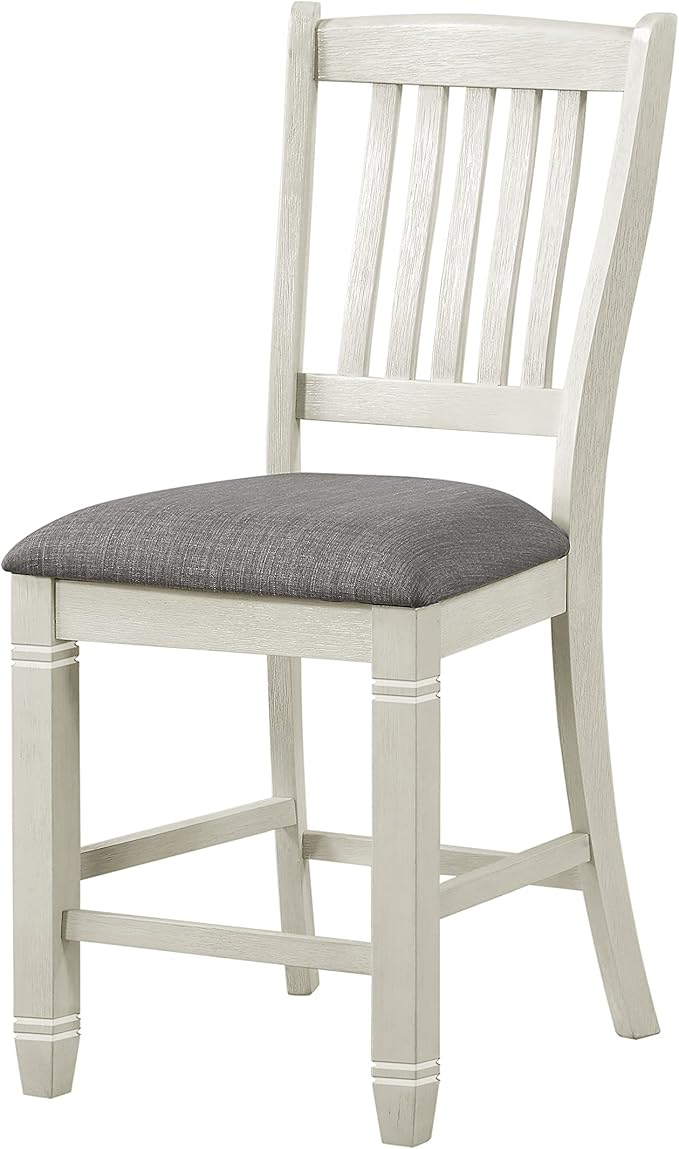 Antique White Counter Height Chairs, Set of 2, Textured Fabric Upholstery, Wood Dining Chairs, Kitchen Island Seating
