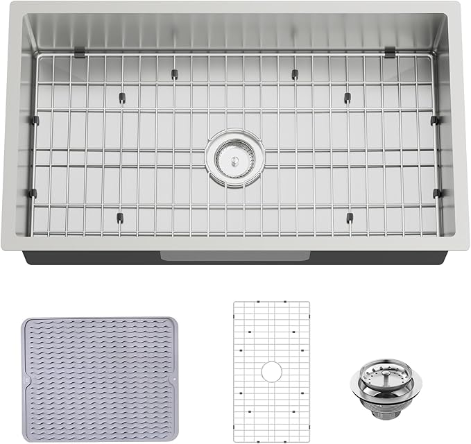 33x19 Inch Stainless Steel Kitchen Sink-Undermount Single Bowl Drop In Kitchen Sink Stylish And Modern Look Come With Bottom Grid,Silicon Mat And Drain Assembly Add Elegance & Enhance Usability