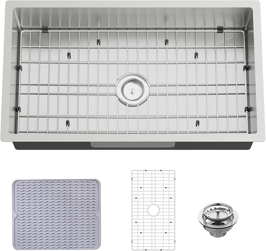 33x19 Inch Stainless Steel Kitchen Sink-Undermount Single Bowl Drop In Kitchen Sink Stylish And Modern Look Come With Bottom Grid,Silicon Mat And Drain Assembly Add Elegance & Enhance Usability