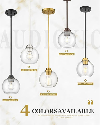 2-Pack Pendant Lights Kitchen Island, 7" Oil Rubbed Bronze Hanging Lights Fixtures with Clear Glass Globe Shade, Modern Kitchen Island Lighting for Bathroom, AD-22280-1P2-ORB