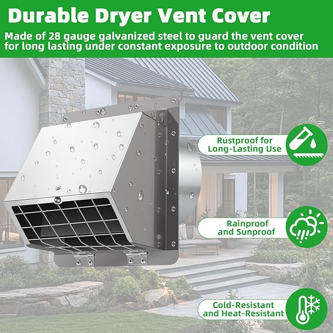 3 Inch Dryer Vent Cover Outside with Mesh and Damper,304 Stainless Steel Wall Vent Exhaust Vent Cover,3" Metal Dryer Vent Cover,Exterior Dryer Vent Hood Cap for Laundry Dryer Range Hood AC Air Vent