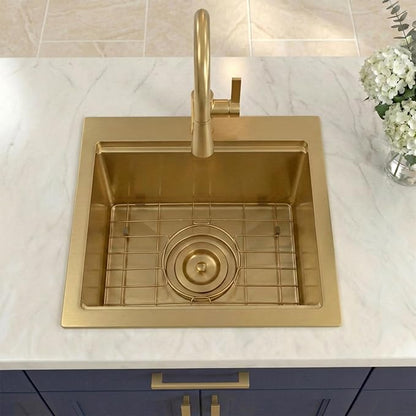 Drop In Gold Bar Sink 17 X 19 inch,Small RV Sink,16 Gauge Stainless Steel Bar & Prep Sinks for Wet Bar Area