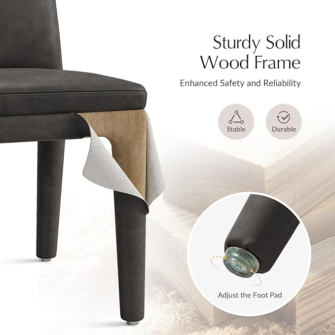 HULALA HOME Faux Leather Dining Chairs Set of 2, Morden Kitchen Chairs with Thick Cushion and Solid Wood Frame, Upholstered Accent Side Chair for Kitchen Dining Living Room Restaurant, Charcoal