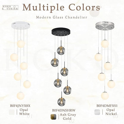 KoKo&Yukina Globe Pendant Light 6 Light White Globe Pendant Lights Kitchen Island Mid Century Light Fixture with Milky White Glass Shade Lights for Staircase