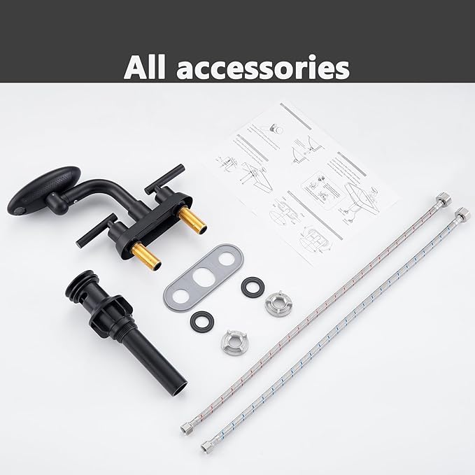 Matte Black Bathroom Sink Faucet，Modern 3 Hole Bathroom Faucet 2 Handle 4 Inch Centerset with 4 Water Outlet Modes, 360° Swivel Spout & Pop-Up Drain