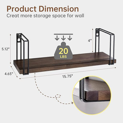 Floating Shelves for Wall Mounted - Set of 2 American Black Walnut Solid Wood Shelves for Room Wall Decor, Floating Bookshelf for Living Room, Kitchen, Office, Bedroom